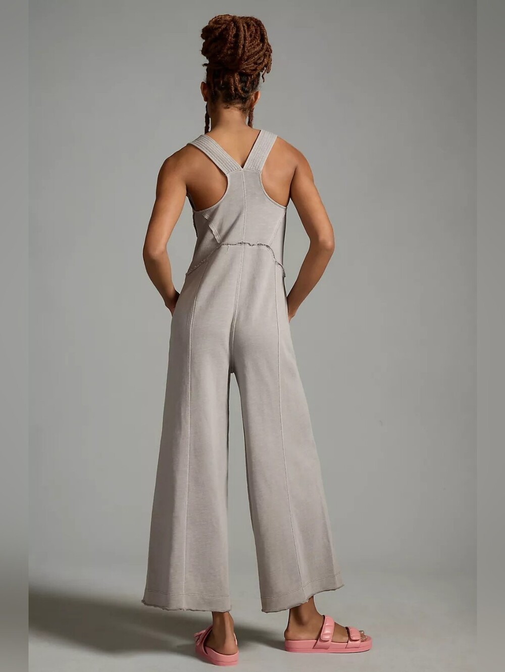 Anthropologie Daily Practice The Palmra Pull- On Cotton Jumpsuit Light Gray - Picture 2 of 9